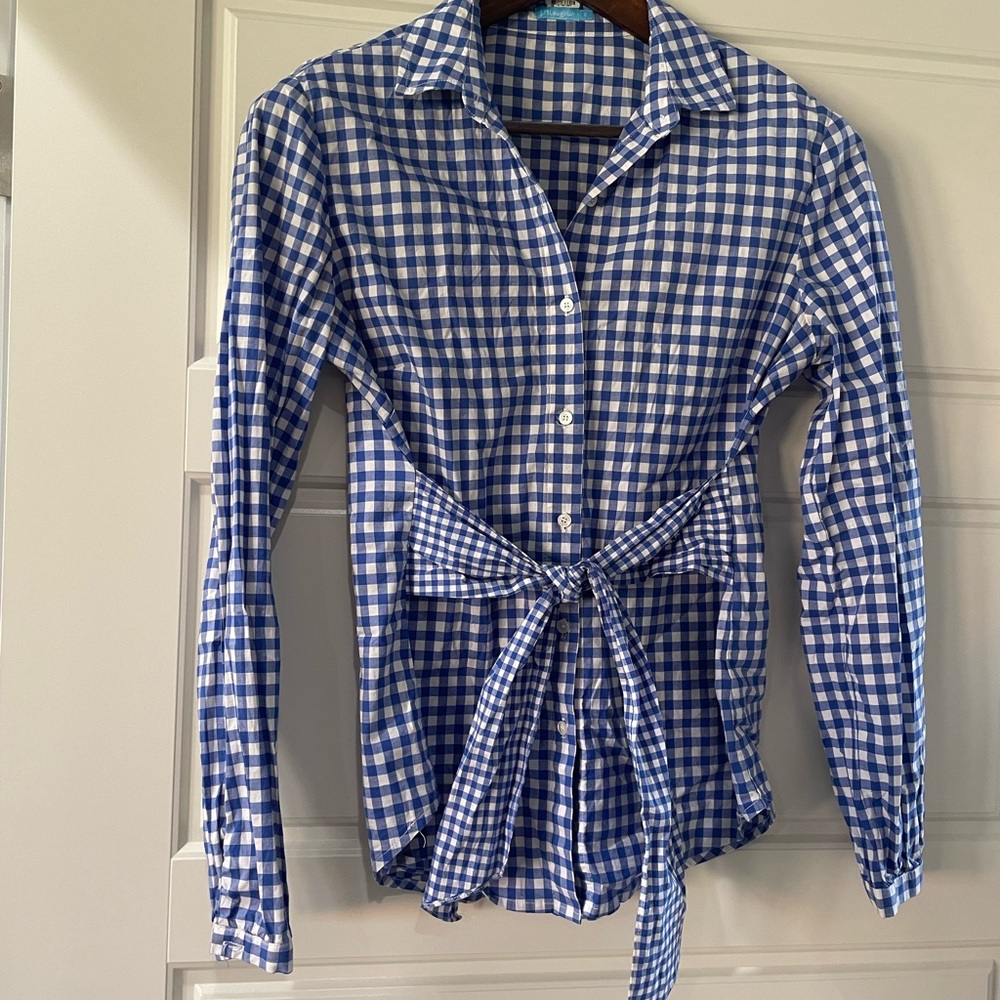 J. McLaughlin Blue and White Checkered Shirt